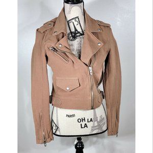BLANK NYC Denim Textured Cotton Moto Jacket, Tan / Brown, Womens X-Small NWOT